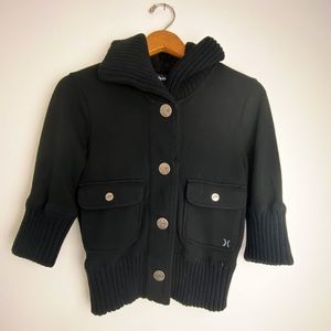 Hurley black sweater sweatshirt jacket snap front